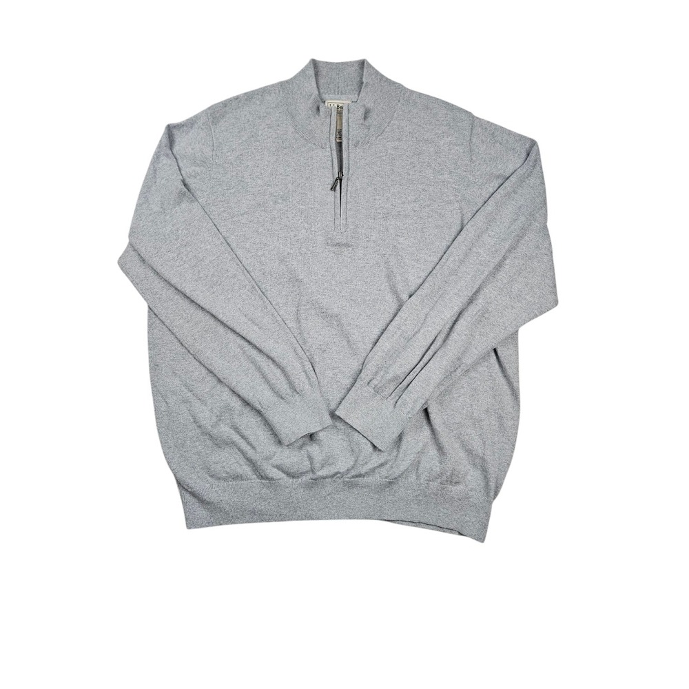 LL Bean Cotton Cashmere Sweater Mens 2XL 1/4 Zip‎ Gray Pullover Dad Tennis Golf